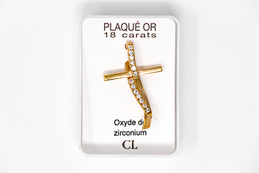 Gold Plated Cross Pendant Cubic Zirconium Stones.