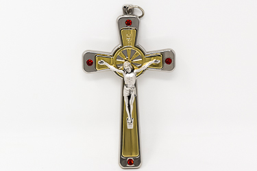Crucifix With Ruby Swarovski Crystals.