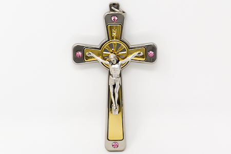 Crucifix With Pink Swarovski Crystals.