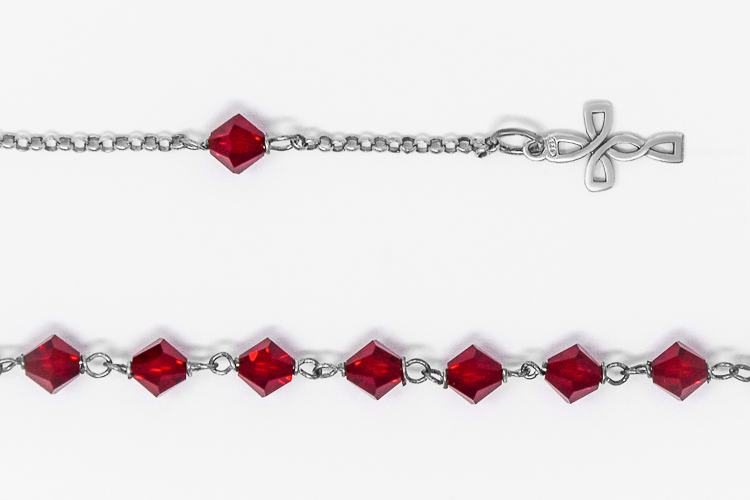 Aan de overkant heldin aansluiten DIRECT FROM LOURDES - Dark Red Swarovski Crystal 925 Silver Rosary Bracelet  Made in Italy.