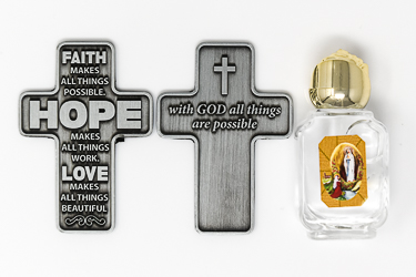 Faith, Hope, Love Pocket Token & Lourdes Water.