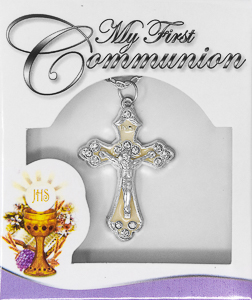 First Communion Cross Pearl Necklace.