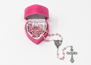 Glass Baby Pink Rosary Beads.