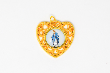 Colourful Gold Our Lady of Grace Heart Medal.