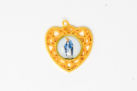 Colorful Gold Our Lady of Grace Heart Medal.