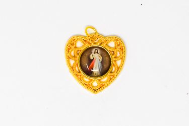 Colourful Gold Divine Mercy Heart Medal.
