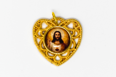 Colourful Gold Sacred Heart of Jesus Heart Medal.