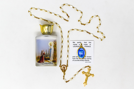 Gold Mother of Pearl Rosary Gift Set.