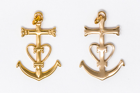 Gold Cross Heart & Anchor Pendant