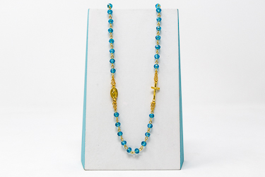 5 Decade Blue Rosary Necklace.