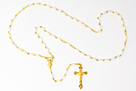 Gold Mother of Pearl Virgin Mary Rosary.