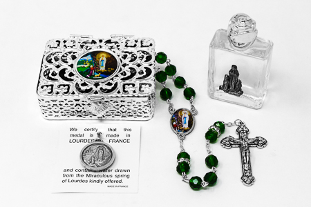 Green Lourdes Rosary Gift Set.