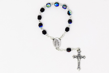 Black Crystal Handheld Lourdes Rosary.