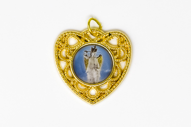 Colorful Gold Guardian Angel Heart Medal.