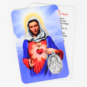Immaculate Heart of Mary Prayer Card & Medal.