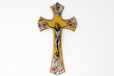 Wood Crucifix with Flowers.
