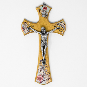 Wood Crucifix with Flowers.