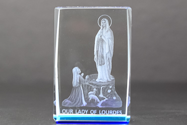 Lourdes Apparition 3-D Crystal Paperweight.