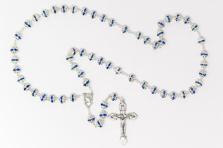 Blue Alpaca Silver Engraved Rosary Beads.