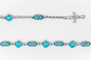 Blue Swarovski Crystal 925 Silver Rosary Bracelet