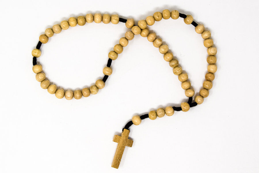 rosary made of light brown wood