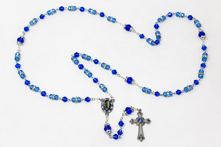 Blue Crystal Rosary Beads & Box.