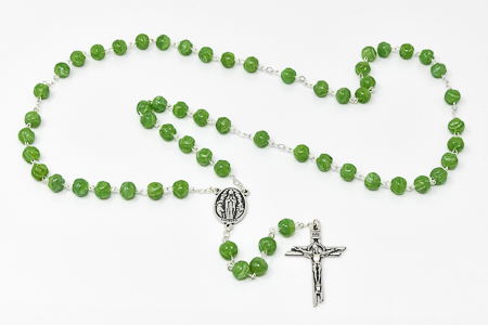 Green Hammered Glass Rosary.