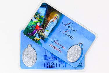 Lourdes Laminated Prayer Card & Medal.
