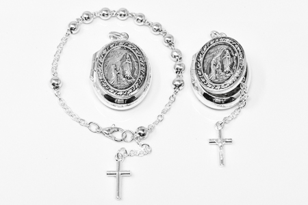 Lourdes Pendant Locket Rosary & Bracelet.