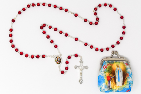 Lourdes Rosary Beads & Rosary Purse.