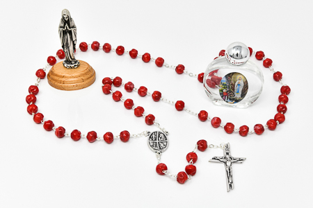 Lourdes Red Glass Rosary Beads.