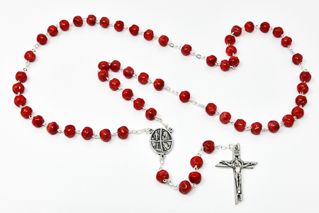 Lourdes Red Glass Rosary Beads.