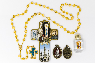 Lourdes Water Gold Rosary Gift Set.