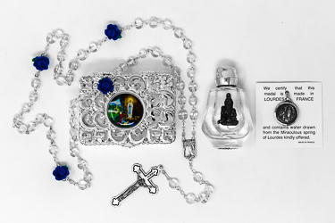 Lourdes Water Pendant & Rosary Gift Set.
