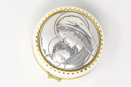 Madonna & Child Silver Plated Rosary Box.