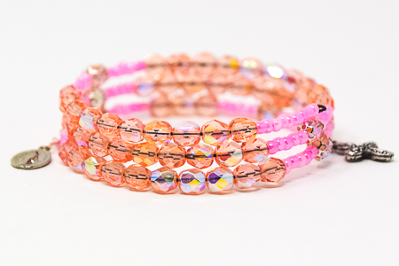 Memory Wire Rosary Bracelet Pink.