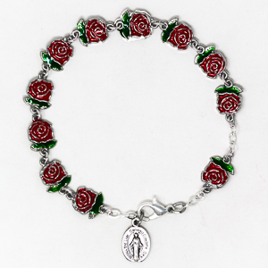 Silver Red Rose Rosary Bracelet.