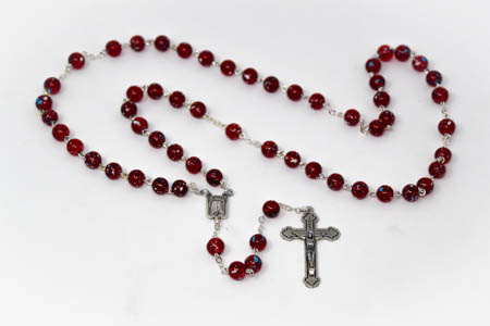 Modern Red Glass Rosary Beads.