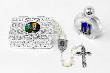 Mother of Pearl  Lourdes Water Rosary Gift Set
