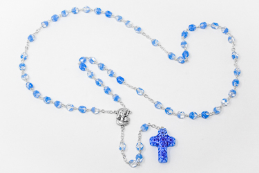 Blue Murano Glass Rosary with Cross. 