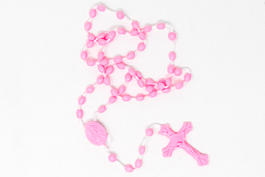 Pink Plastic Corded Rosary.