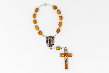 St Christopher Rosary Beads Direct from Lourdes One Decade Olive Car Rosary St Christopher Medal & Lourdes Card 