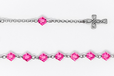 Pink Swarovski Crystal Silver Rosary Bracelet 