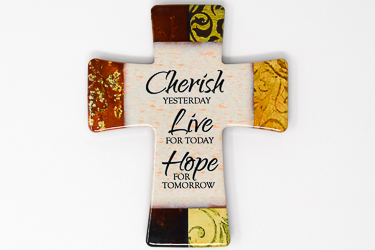Porcelain Cross Cherish, Live, & Hope.