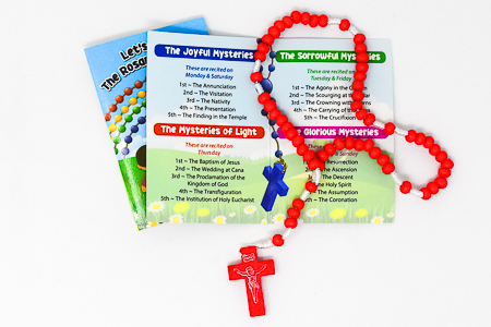 Rosary Booklet & Red Wooden Rosary.