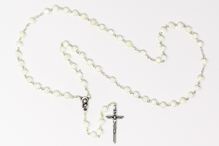 Mother of Pearl Mary & Baby Jesus Rosary Beads
