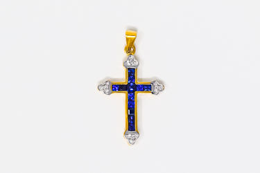 Real Sapphire with Diamonds Gold Cross.