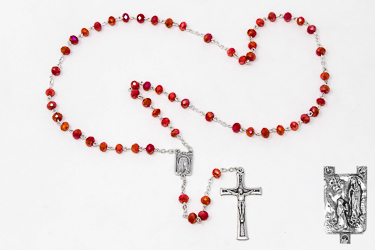 Red Crystal Diamond Cut Lourdes Rosary Beads.