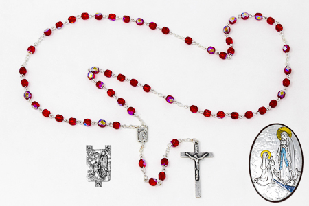 Red Crystal Lourdes Rosary Beads.