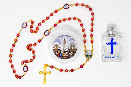 Red Crystal Our Lady of Fatima Rosary Beads.
